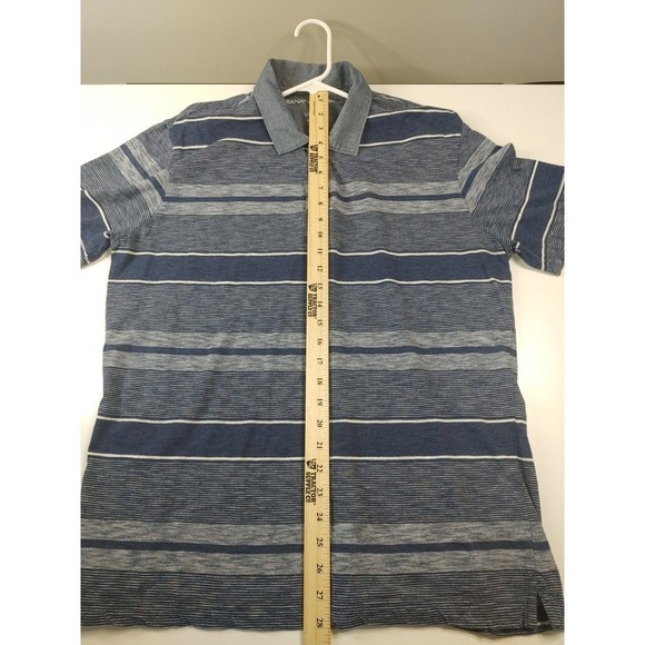 Banana Republic Vtg Mens XL Blue Striped Short Sleeve Polo Shirt Chambray Trim - Picture 4 of 5
